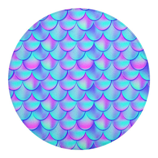 Teal Purple Mermaid Scales Pattern Print Round Blanket