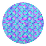 Teal Purple Mermaid Scales Pattern Print Round Blanket