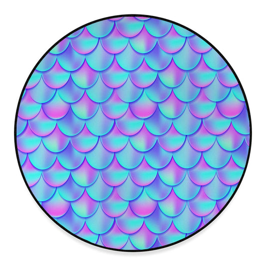 Teal Purple Mermaid Scales Pattern Print Round Floor Mat