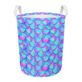 Teal Purple Mermaid Scales Pattern Print Round Laundry Basket