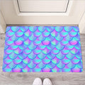Teal Purple Mermaid Scales Pattern Print Rubber Doormat
