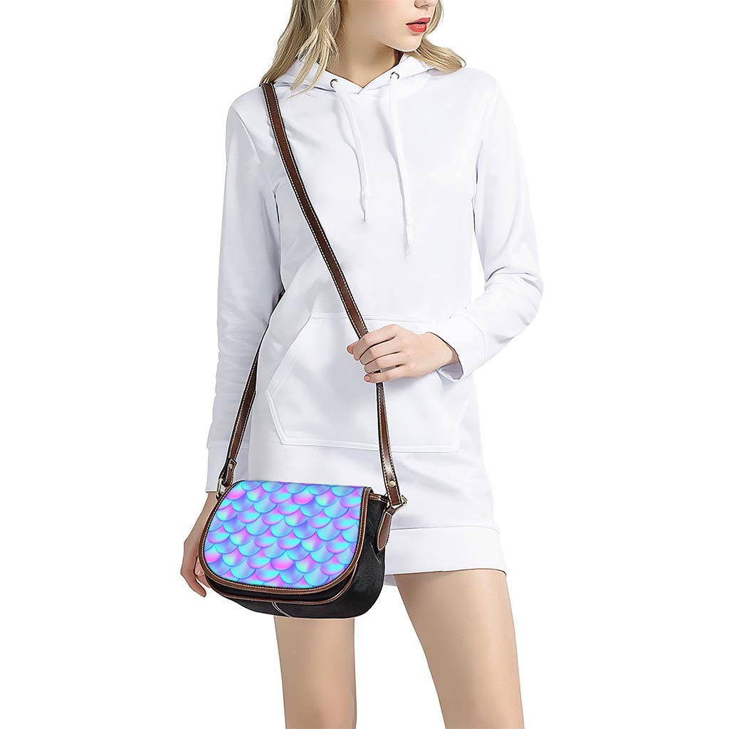 Teal Purple Mermaid Scales Pattern Print Saddle Bag