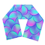 Teal Purple Mermaid Scales Pattern Print Scarf