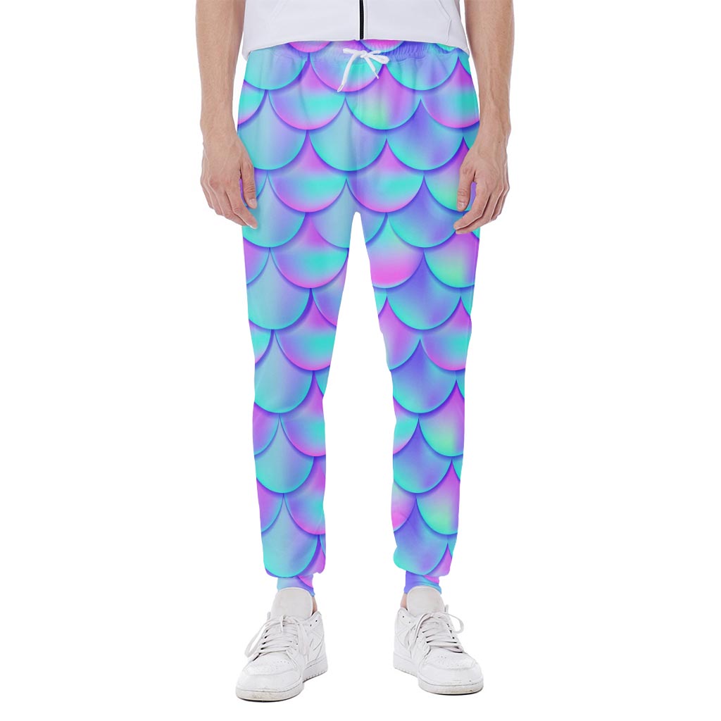 Teal Purple Mermaid Scales Pattern Print Scuba Joggers