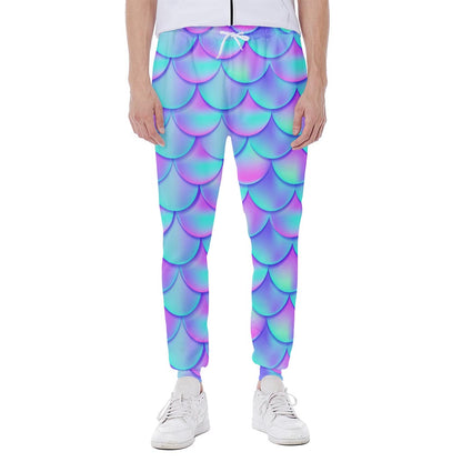 Teal Purple Mermaid Scales Pattern Print Scuba Joggers