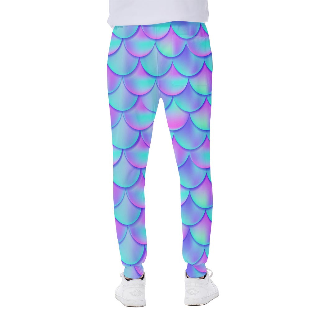 Teal Purple Mermaid Scales Pattern Print Scuba Joggers