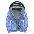 Teal Purple Mermaid Scales Pattern Print Sherpa Lined Zip Up Hoodie