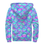 Teal Purple Mermaid Scales Pattern Print Sherpa Lined Zip Up Hoodie