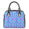 Teal Purple Mermaid Scales Pattern Print Shoulder Handbag