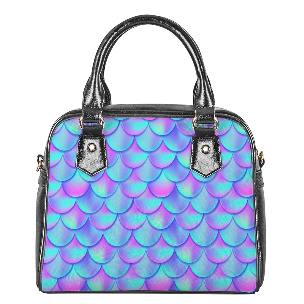Teal Purple Mermaid Scales Pattern Print Shoulder Handbag