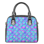 Teal Purple Mermaid Scales Pattern Print Shoulder Handbag