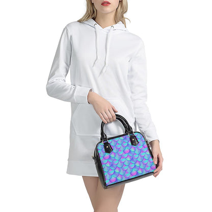 Teal Purple Mermaid Scales Pattern Print Shoulder Handbag