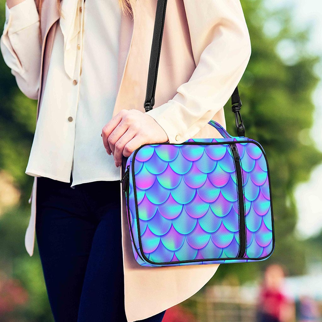 Teal Purple Mermaid Scales Pattern Print Shoulder Strap Bible Bag