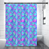 Teal Purple Mermaid Scales Pattern Print Shower Curtain