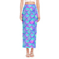 Teal Purple Mermaid Scales Pattern Print Side Slit Maxi Skirt