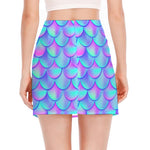 Teal Purple Mermaid Scales Pattern Print Side Slit Mini Skirt