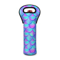 Teal Purple Mermaid Scales Pattern Print Single Neoprene Wine Tote