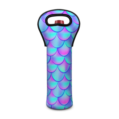 Teal Purple Mermaid Scales Pattern Print Single Neoprene Wine Tote