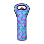 Teal Purple Mermaid Scales Pattern Print Single Neoprene Wine Tote