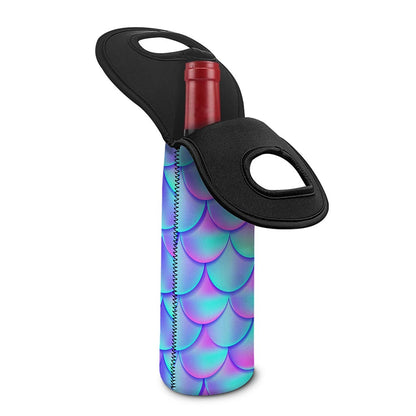 Teal Purple Mermaid Scales Pattern Print Single Neoprene Wine Tote