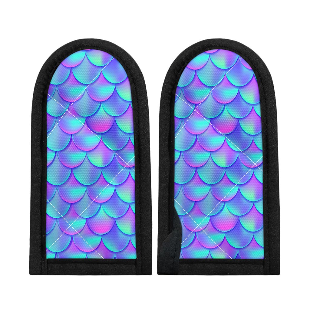 Teal Purple Mermaid Scales Pattern Print Skillet Handle Cover