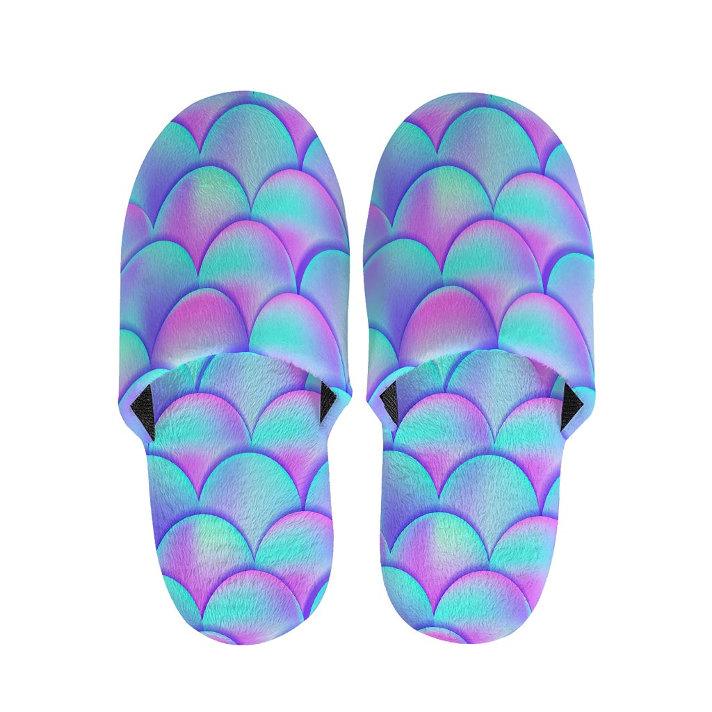 Teal Purple Mermaid Scales Pattern Print Slippers
