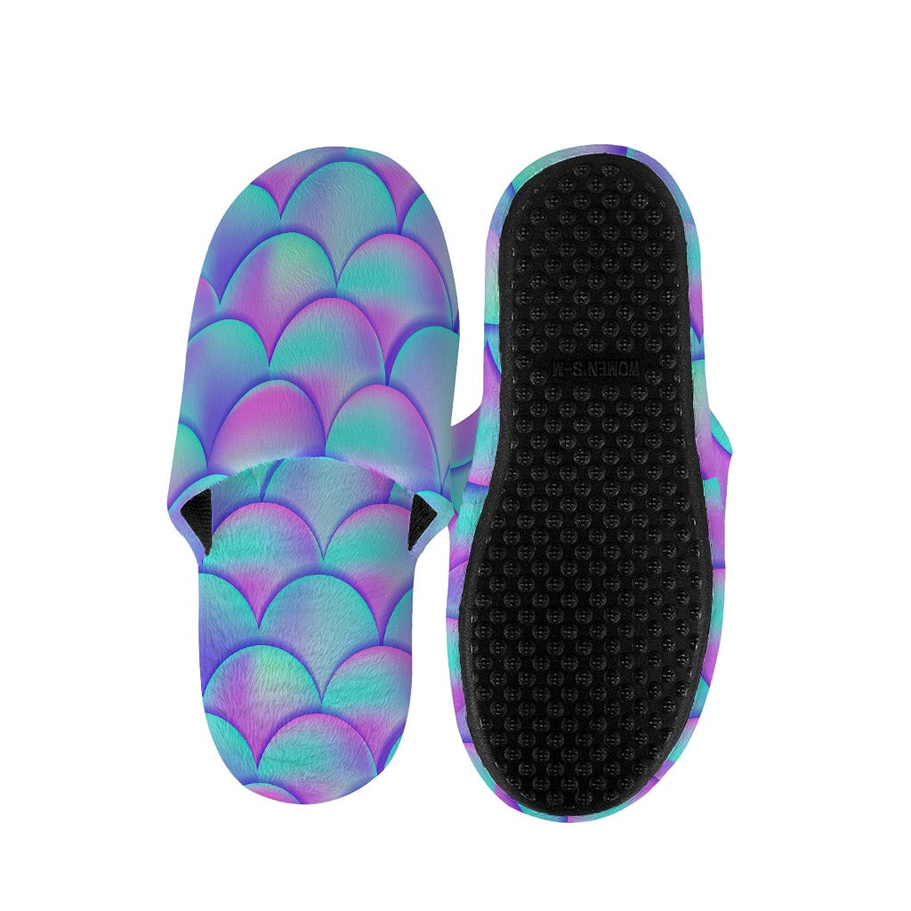 Teal Purple Mermaid Scales Pattern Print Slippers