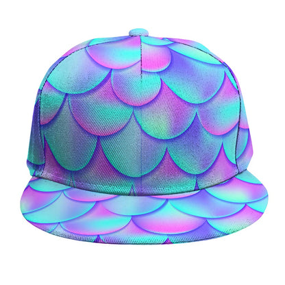 Teal Purple Mermaid Scales Pattern Print Snapback Cap