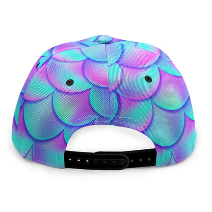 Teal Purple Mermaid Scales Pattern Print Snapback Cap