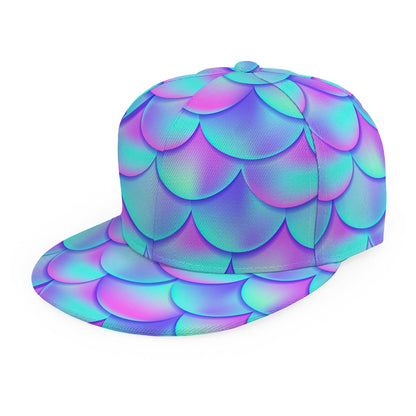 Teal Purple Mermaid Scales Pattern Print Snapback Cap