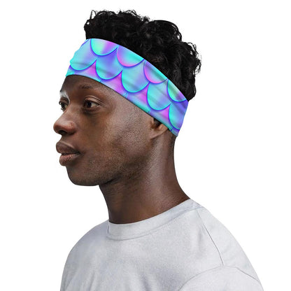 Teal Purple Mermaid Scales Pattern Print Sports Headband