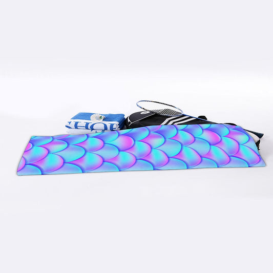 Teal Purple Mermaid Scales Pattern Print Sports Towel