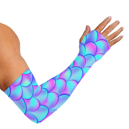 Teal Purple Mermaid Scales Pattern Print Sun Protection Arm Sleeves