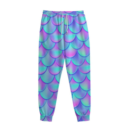 Teal Purple Mermaid Scales Pattern Print Sweatpants