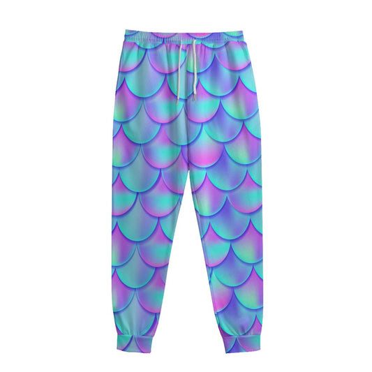Teal Purple Mermaid Scales Pattern Print Sweatpants