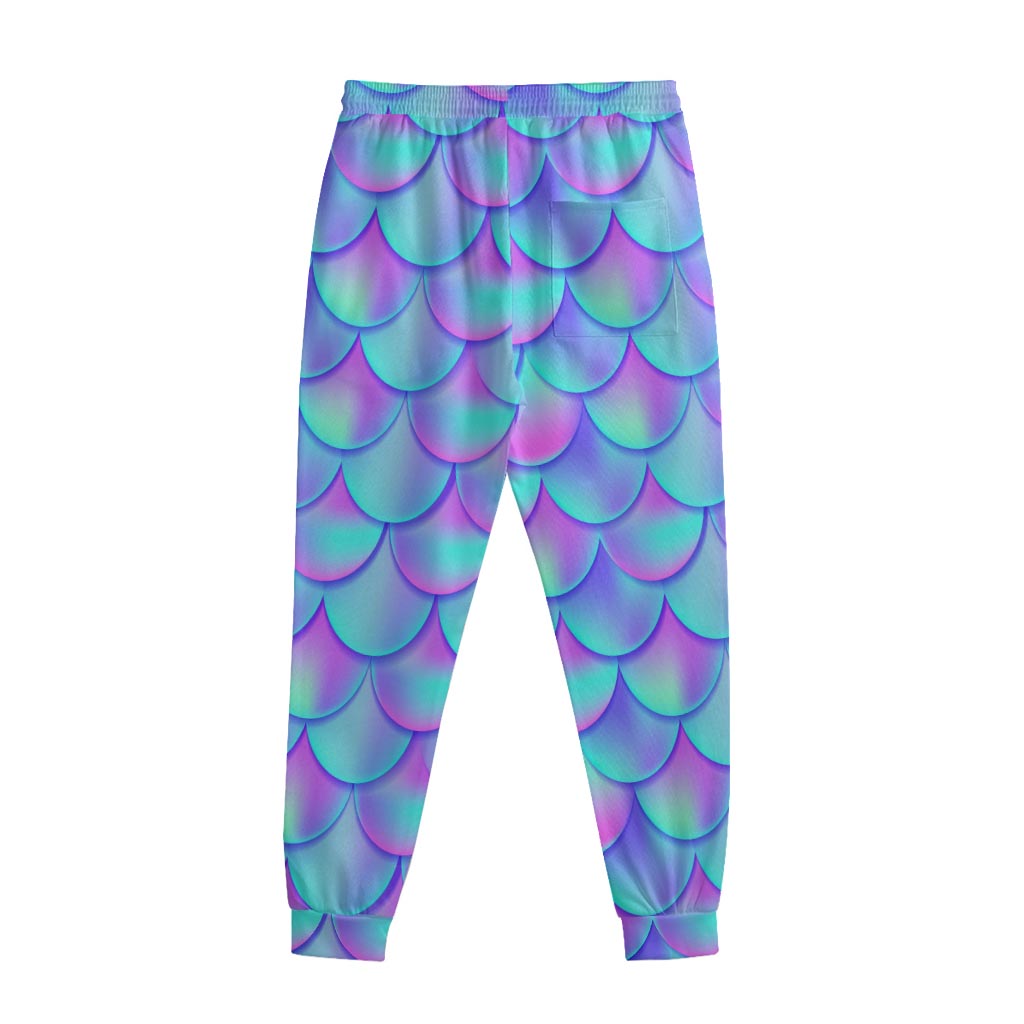 Teal Purple Mermaid Scales Pattern Print Sweatpants