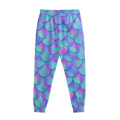 Teal Purple Mermaid Scales Pattern Print Sweatpants