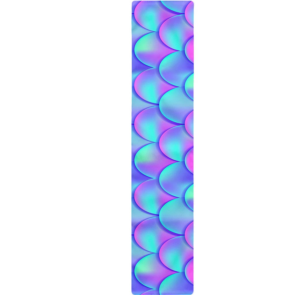 Teal Purple Mermaid Scales Pattern Print Table Runner