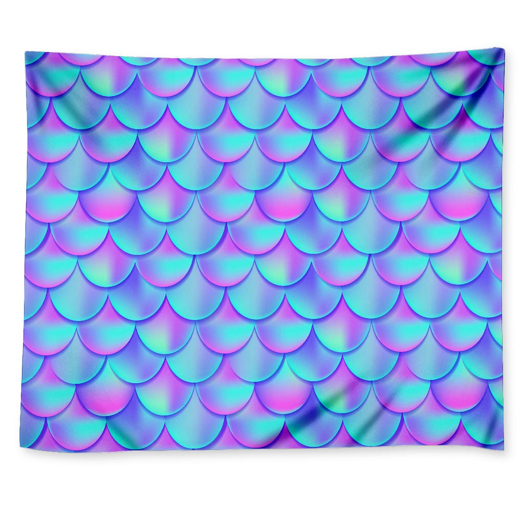 Teal Purple Mermaid Scales Pattern Print Tapestry