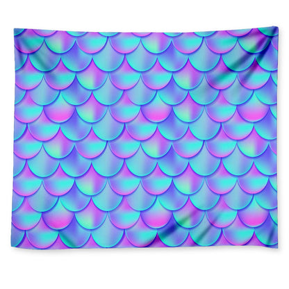 Teal Purple Mermaid Scales Pattern Print Tapestry