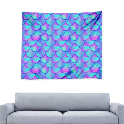 Teal Purple Mermaid Scales Pattern Print Tapestry