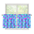 Teal Purple Mermaid Scales Pattern Print Tier Curtains