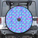 Teal Purple Mermaid Scales Pattern Print Tire Cover With Camera Hole