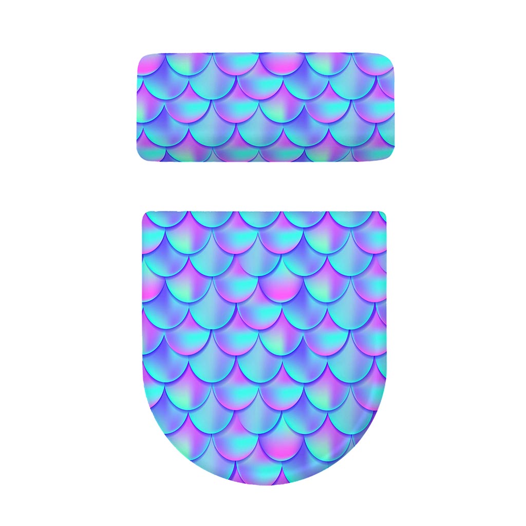 Teal Purple Mermaid Scales Pattern Print Toilet Lid And Tank Cover Set