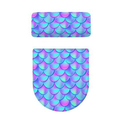 Teal Purple Mermaid Scales Pattern Print Toilet Lid And Tank Cover Set