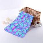 Teal Purple Mermaid Scales Pattern Print Towel
