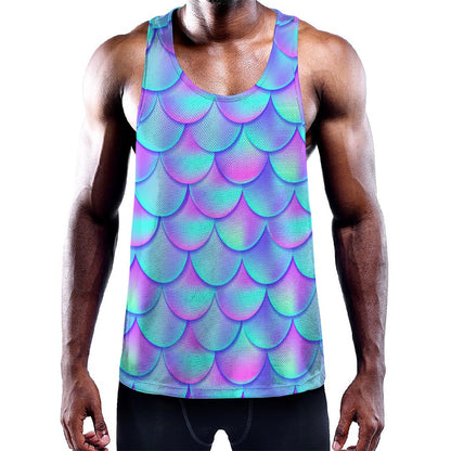 Teal Purple Mermaid Scales Pattern Print Training Tank Top