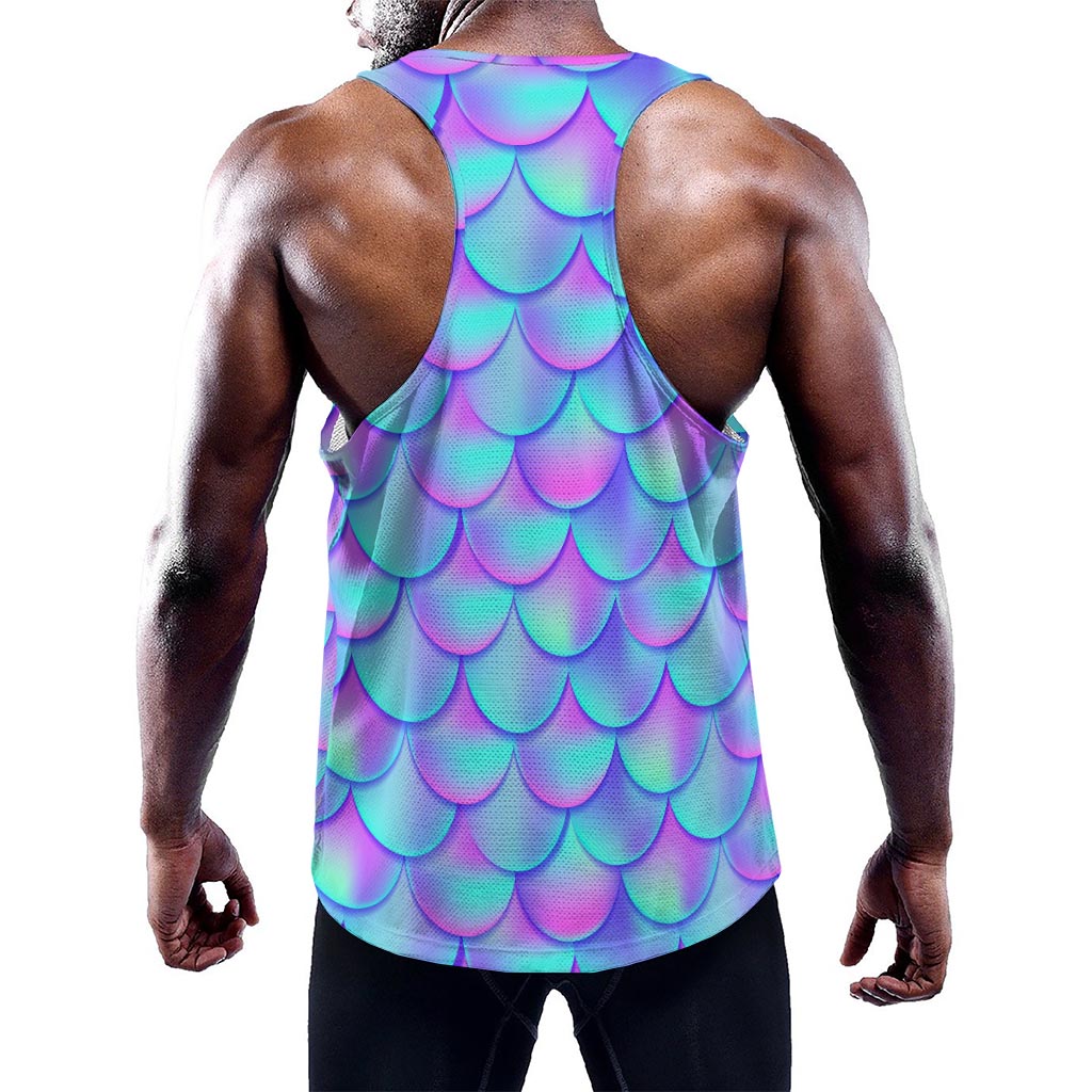 Teal Purple Mermaid Scales Pattern Print Training Tank Top