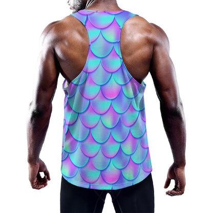 Teal Purple Mermaid Scales Pattern Print Training Tank Top
