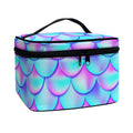 Teal Purple Mermaid Scales Pattern Print Travel Makeup Bag